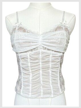 I.AM.GIA Lace Corset Cami White Ruched Y2K Top XL